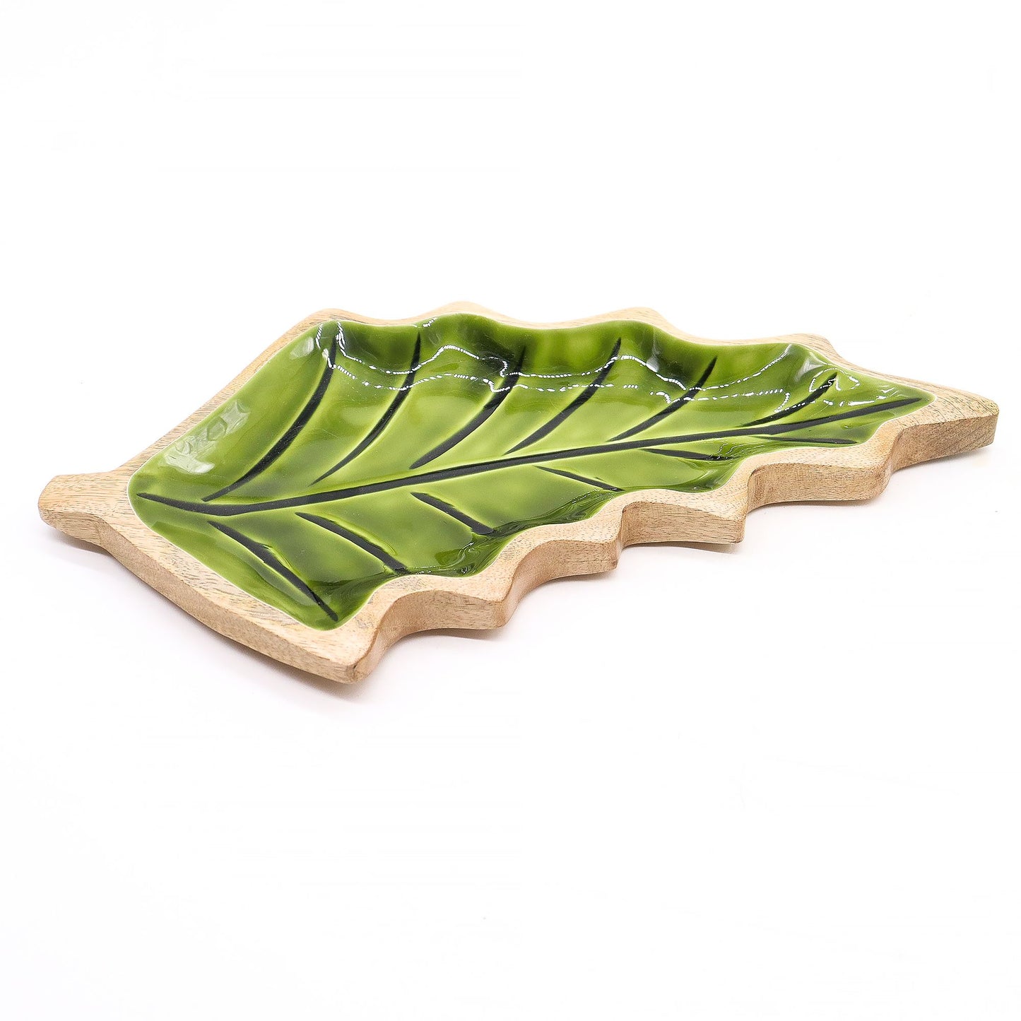 Lost in the Forrest - Enamel Leaf Wooden Bowl - 33x17cm