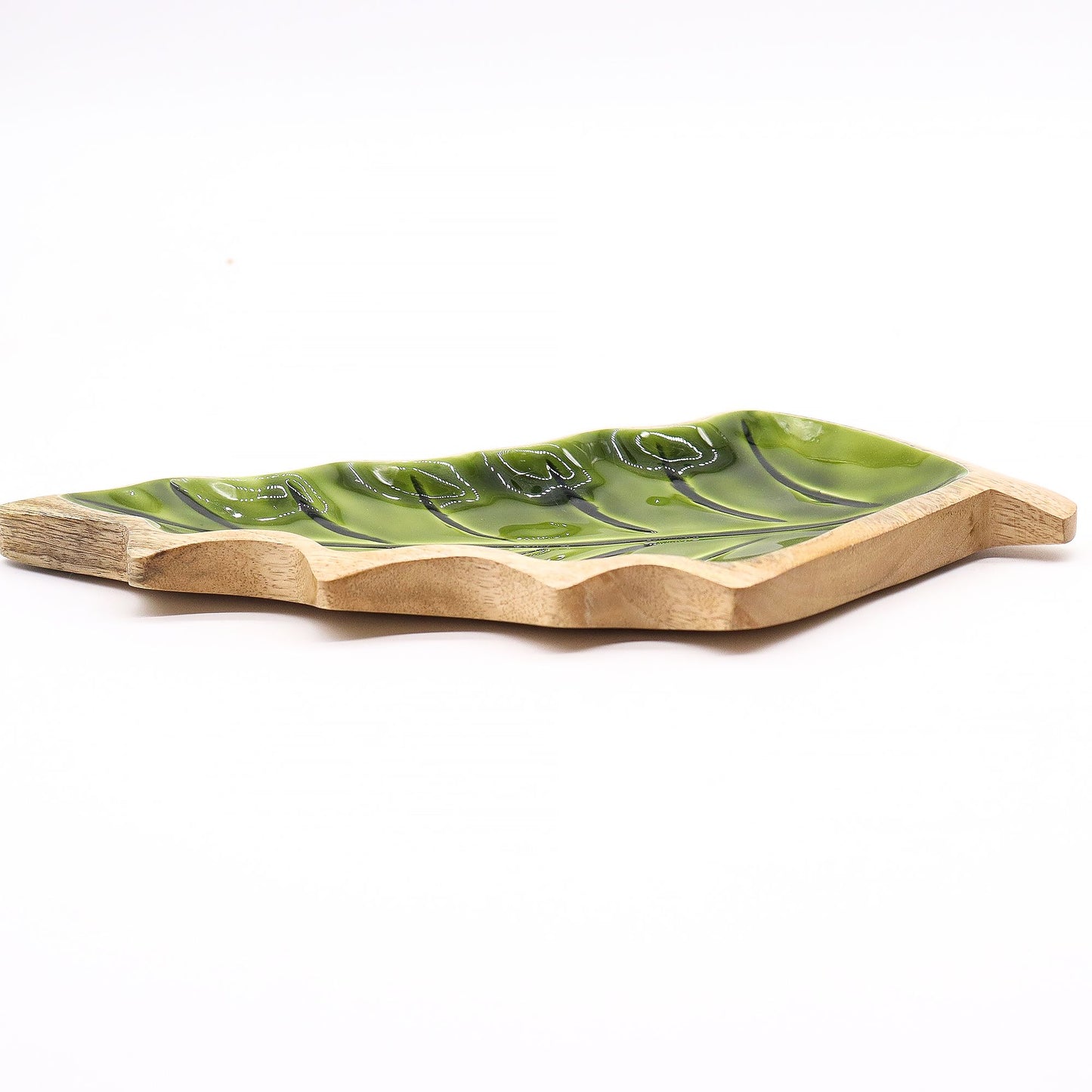 Lost in the Forrest - Enamel Leaf Wooden Bowl - 33x17cm